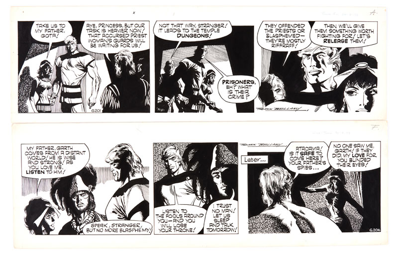 Garth: 'The Mask of Atacama' two original artworks drawn and signed by Frank Bellamy for the D. Mirror 24/30 August 1973