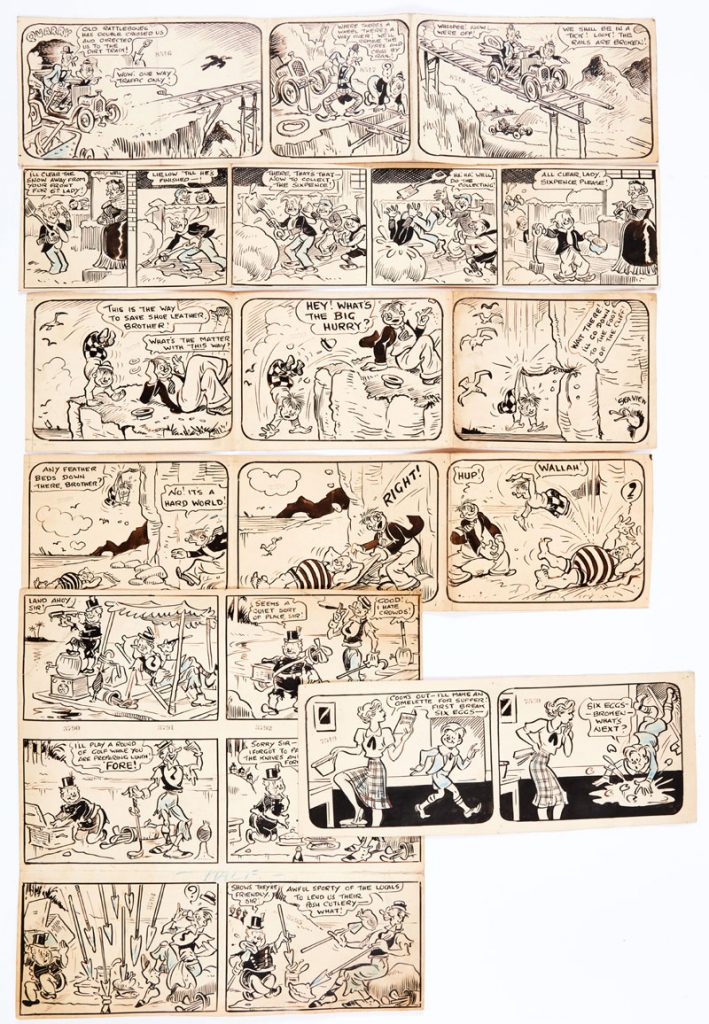 Comic Cuts, Joker, Jolly and Larks (1940s-50s) original artwork strips by A.T. 'Bertie' Brown
