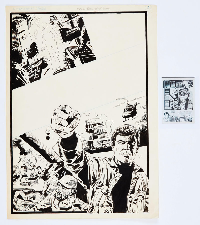 ‘A Man Called Probe' original splash page artwork drawn and signed by Enio for 2000AD prog 4