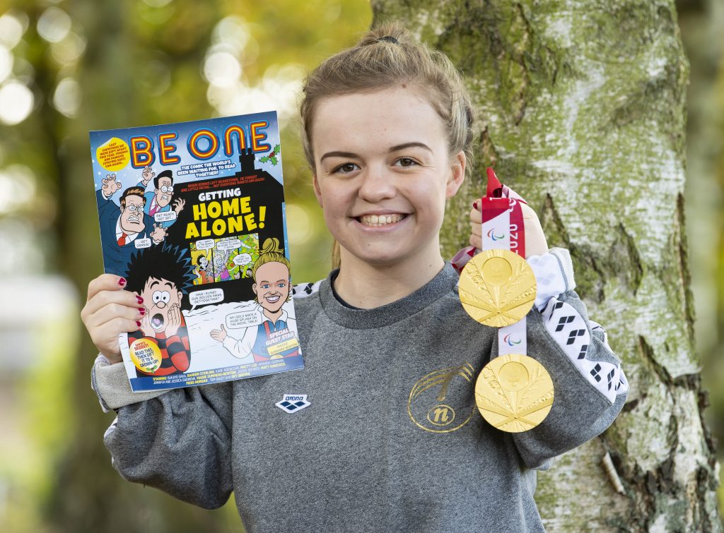 British Paralympic swimmer Maisie Summers-Newton launches the special edition ‘BeONE’ comic, by Beano, celebrating British Sporting achievements of 2021. Photo: Doug Peters/ PA Wire