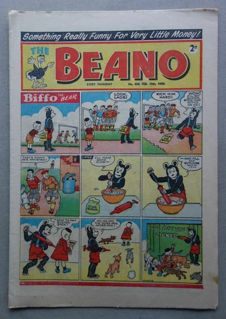 Beano No. 604 - cover dated 13th February 1954, featuring the first appearance of “When the Bell Rings” by Leo Baxendale, the original title of “The Bash Street Kids”