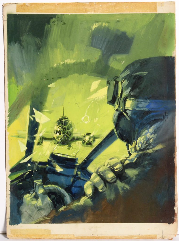 Original painted cover art for War Picture Library No.175 "Finest Hour. Art by Pino Dell’Orco. Gouache on board with acetate overlay, 45.5 x 33ccms. overall