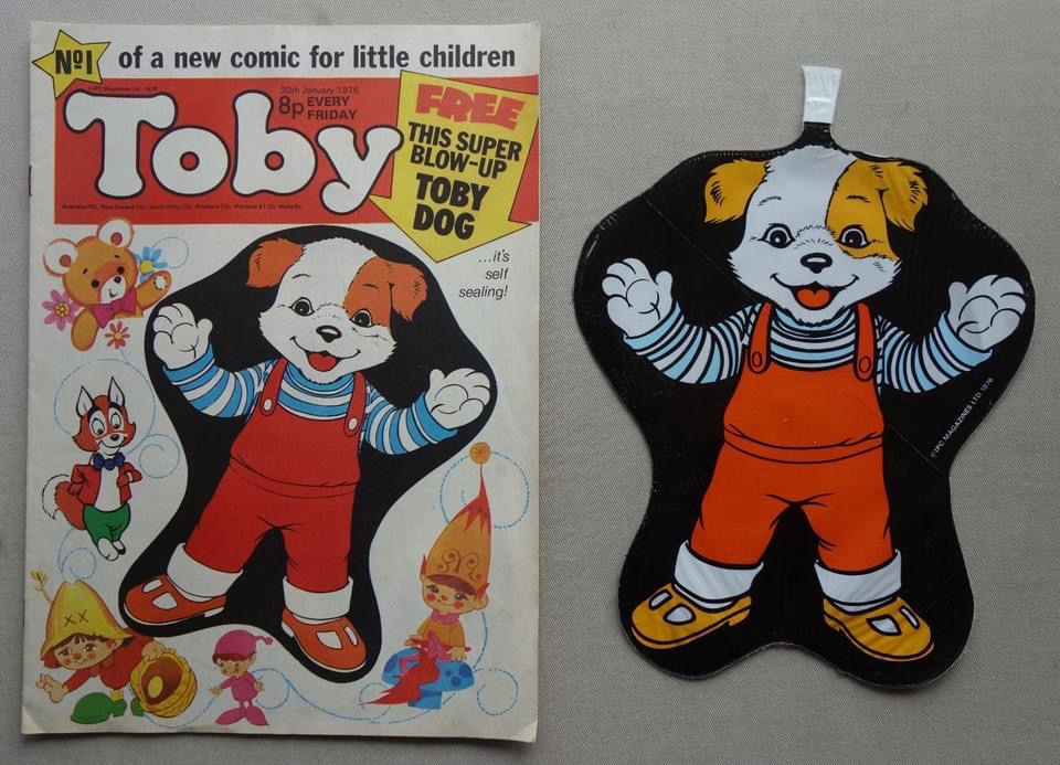 Toby comic No. 1 - cover dated 30th January 1976 + Free Gift Blow Up Dog, Unused