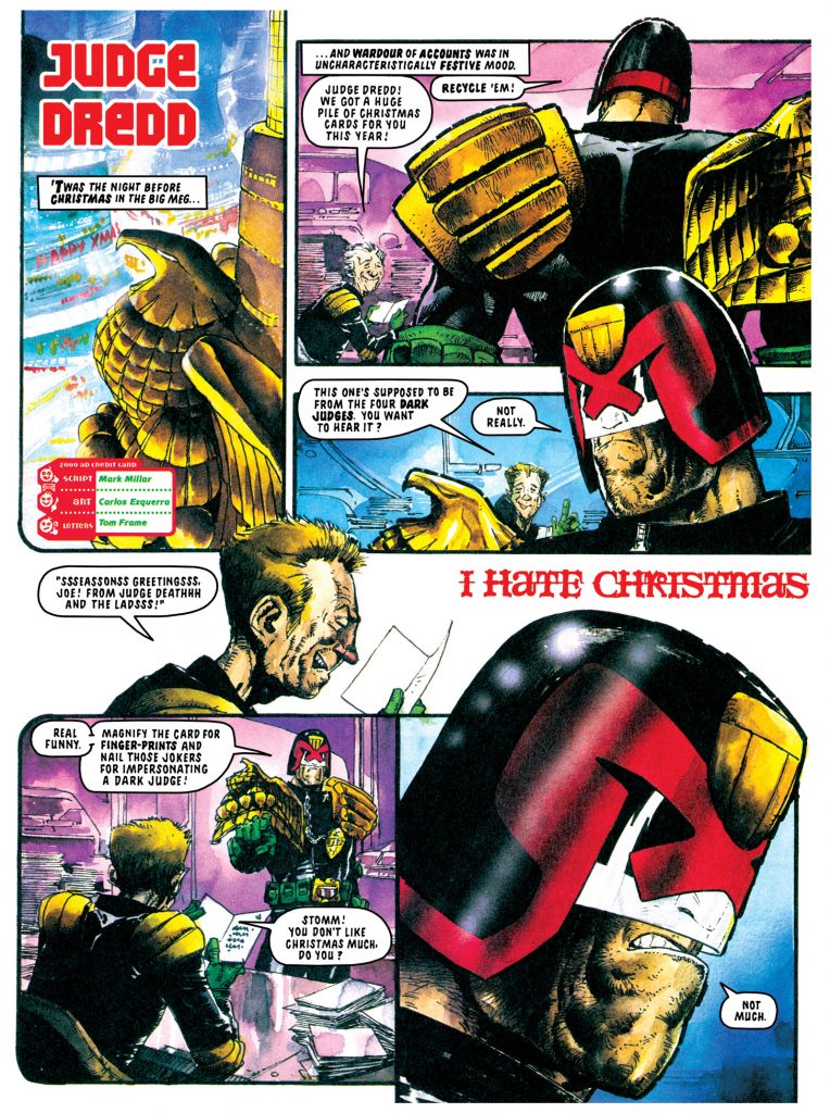 Judge Dredd by Carlos Ezquerra - a page from the story "I Hate Christmas", for 2000AD Prog 867 (1993)