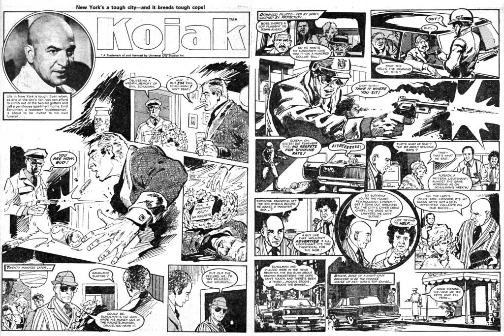 The opening spread of a complete "Kojak" story for Target Issue One, cover dated  14th April 1978