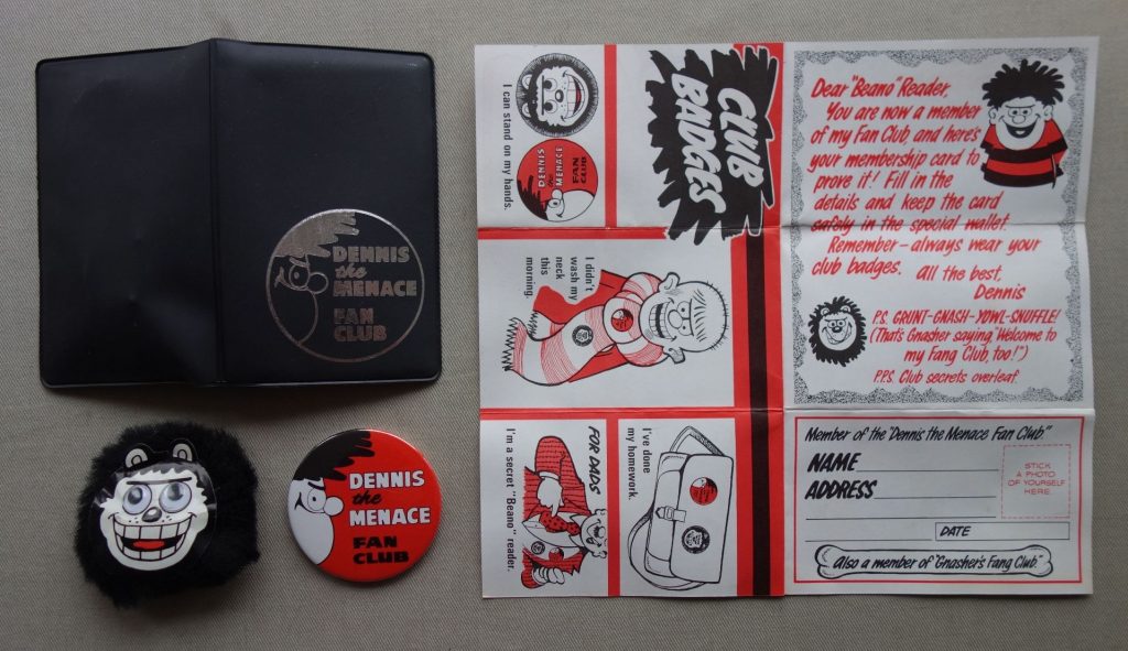 Dennis the Menace Fan Club Pack  - featuring the classic metal badge with furry Gnasher badge, complete in wallet with the folded out member's pack