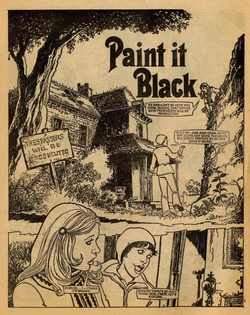 The opening page of “Paint it Black” from Misty No. 1, cover dated 4th February 1978, written by Paint it Black: Alan Davidson, art by Brian Delaney | Via Great News for all Readers