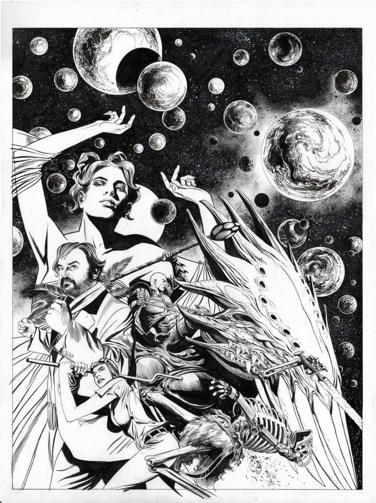 David Roach’s sumptuous black and white cover art for 2000AD Prog 2265, featuring Saphir