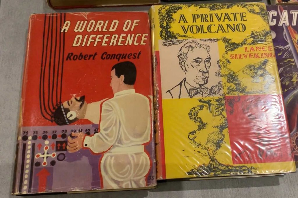 Two disappointing covers for Ward Lock's later SF novels, A World of Difference by Robert Conquest and A Private Volcano by author (and, by then, SF series editor) Lance Sieveking