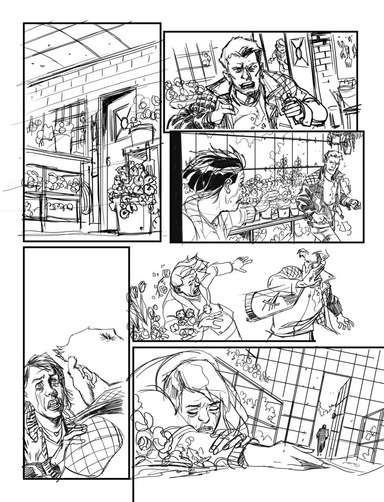 PJ Holden's pencils for the second page of the 2000AD Terror Tales story, "Roots"