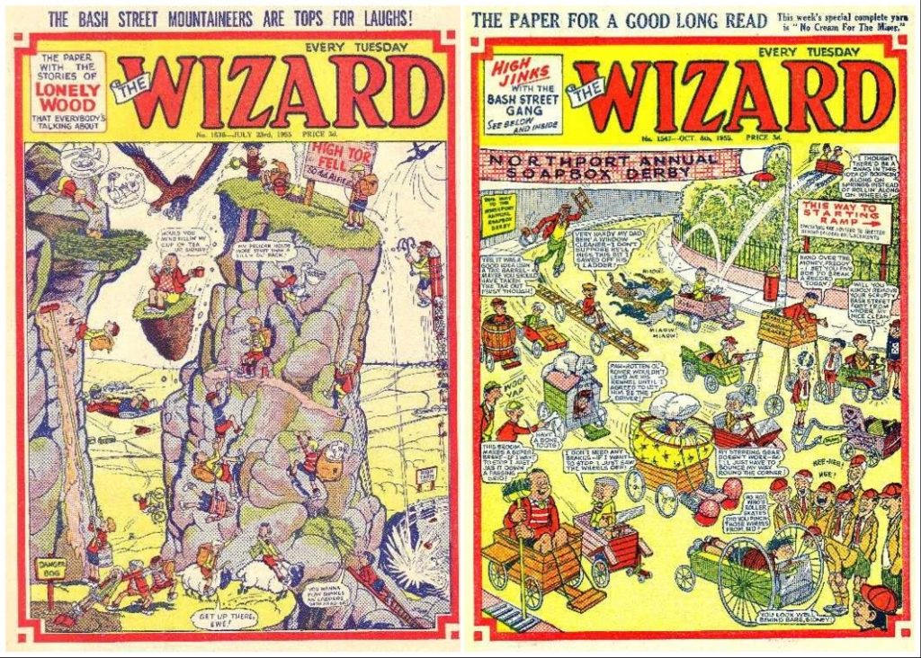 The Bash Street Kids on the covers of two issues of The Wizard, published in 1955