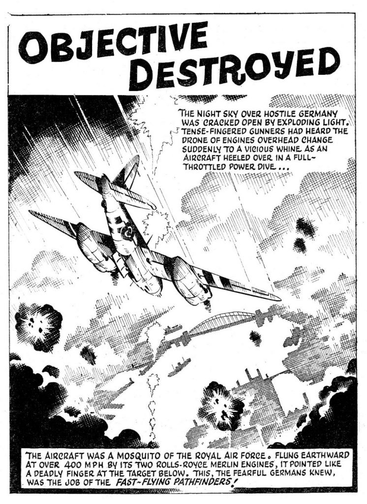 The opening page of Air Ace Picture Library No. 10, released in May 1960, titled "Objective Destroyed", art by Ian Kennedy © Rebellion Publishing Ltd