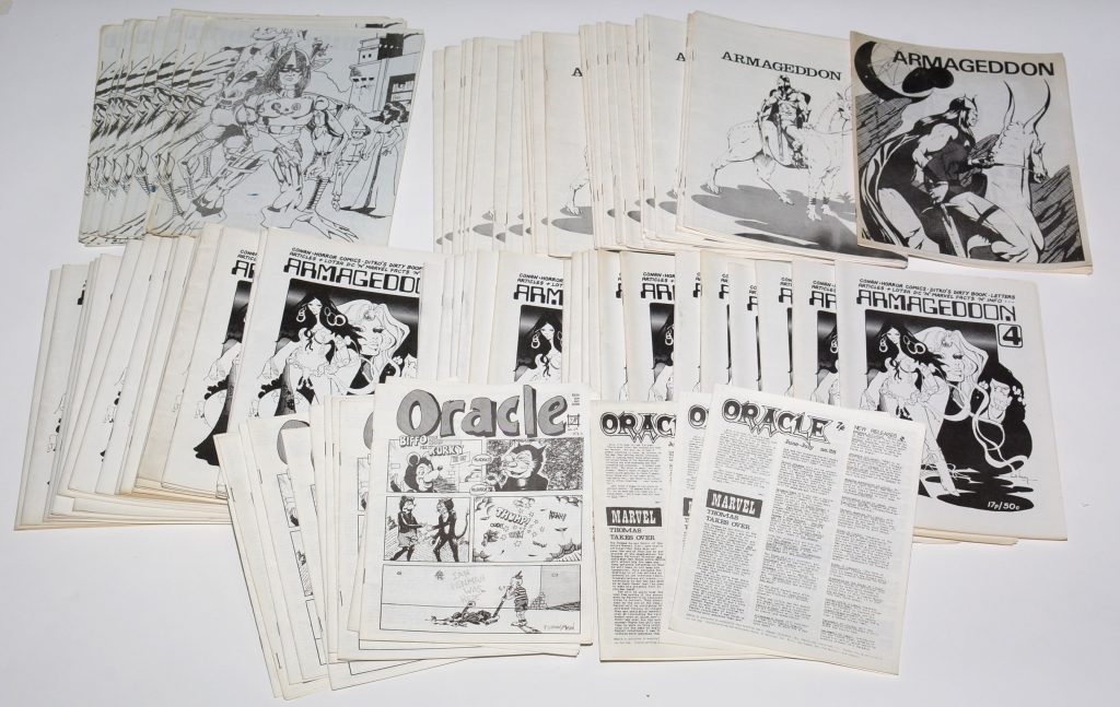 A number of British comic zines from the Ian Penman Collection - Armageddon, No's. 2, 3, 4 (42 copies); and Oracle, No's. 1, 28, 29