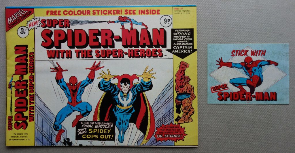 Super Spider-Man and Super-Heroes #161 (Marvel UK), cover dated 13th March 176, with free stickers
