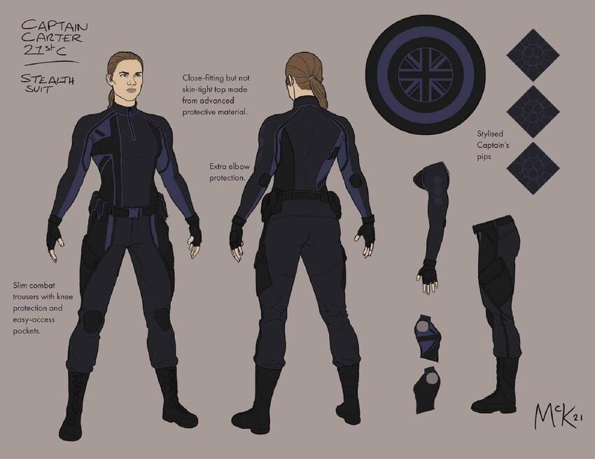 Captain Carter’s 21st century stealth suit design by Jamie McKelvie. Image: Marvel