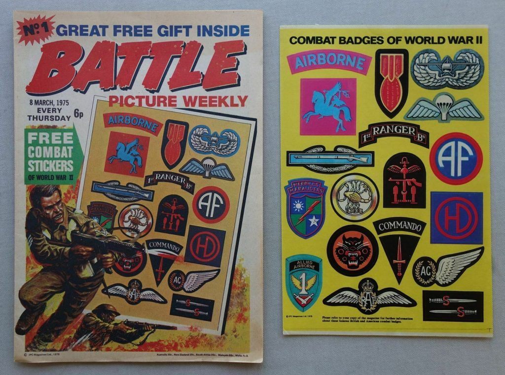 Battle Picture Weekly No. 1, cover dated 8th March 1975 with Free Gift - World War Two Combat Stickers 