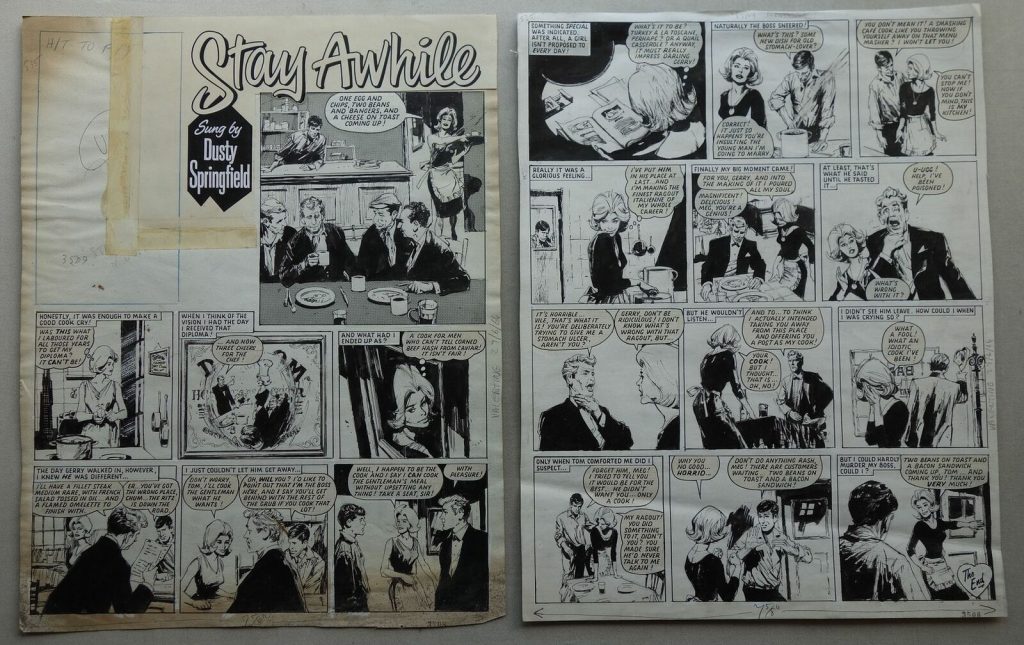 “Stay Awhile” strip, inspired by the Dusty Springfield song of the same name, for Valentine comic. Original Artwork for issue cover dated 27th June 1964 (2 pages) 