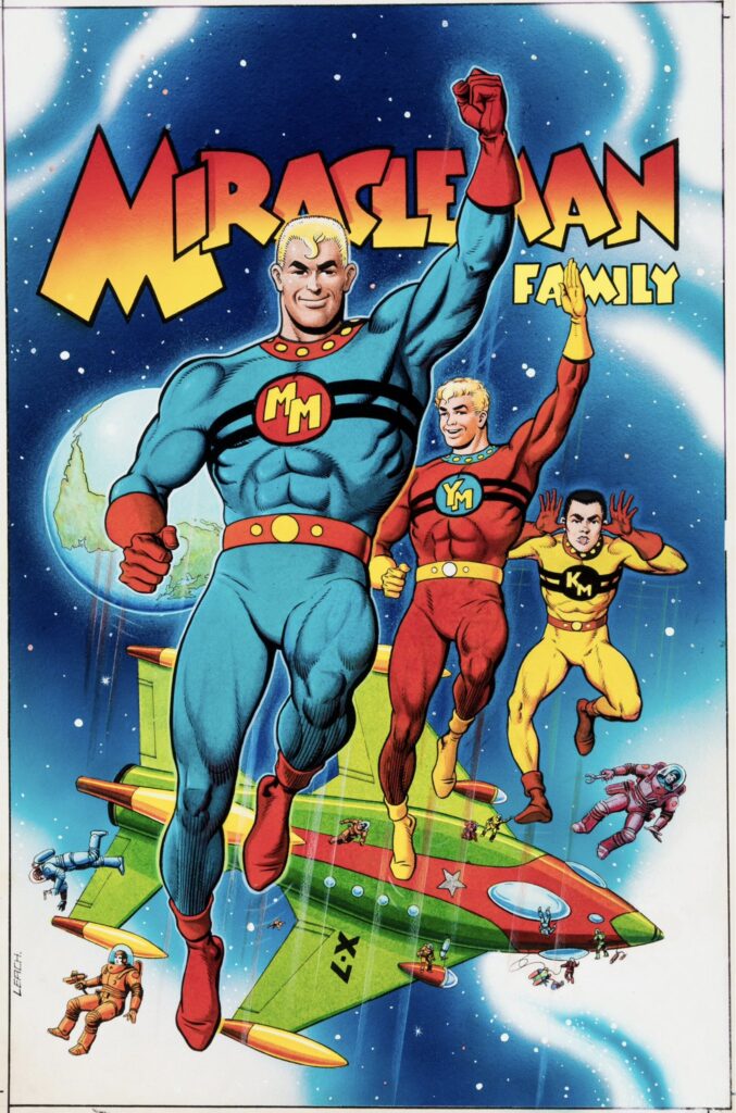 Garry Leach’s magnificent original cover painting for 1988’s Miracleman Family #1. (With thanks to Colin Smith)