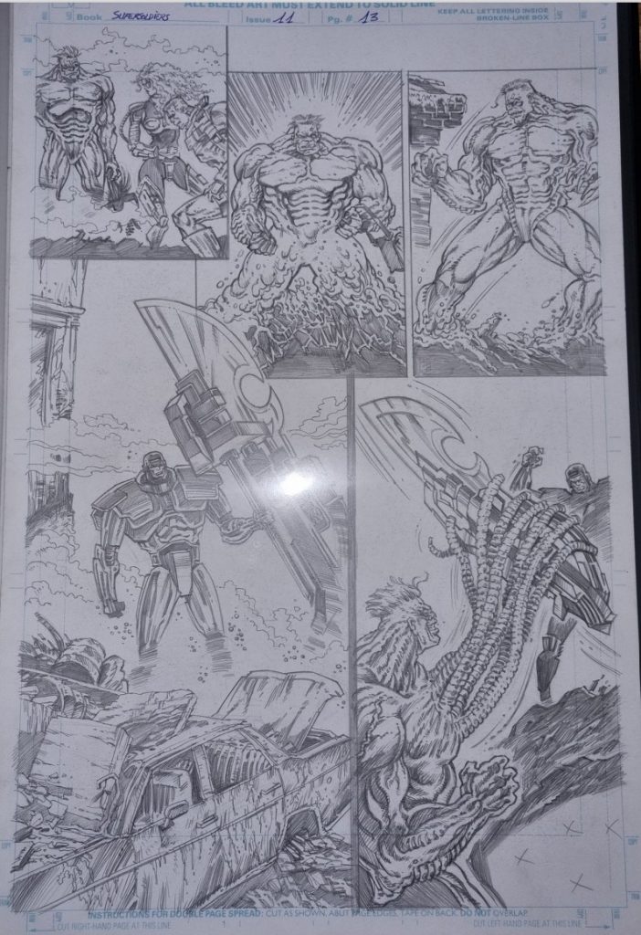 Unpublished art from Super Soldiers #11, with thanks to Adrian Clarke