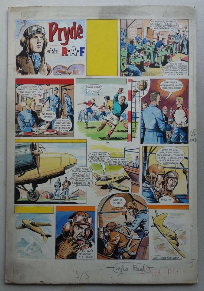 A single page of original artwork for a strip called "Pryde of the RAF" - from the Jim Baikie collection