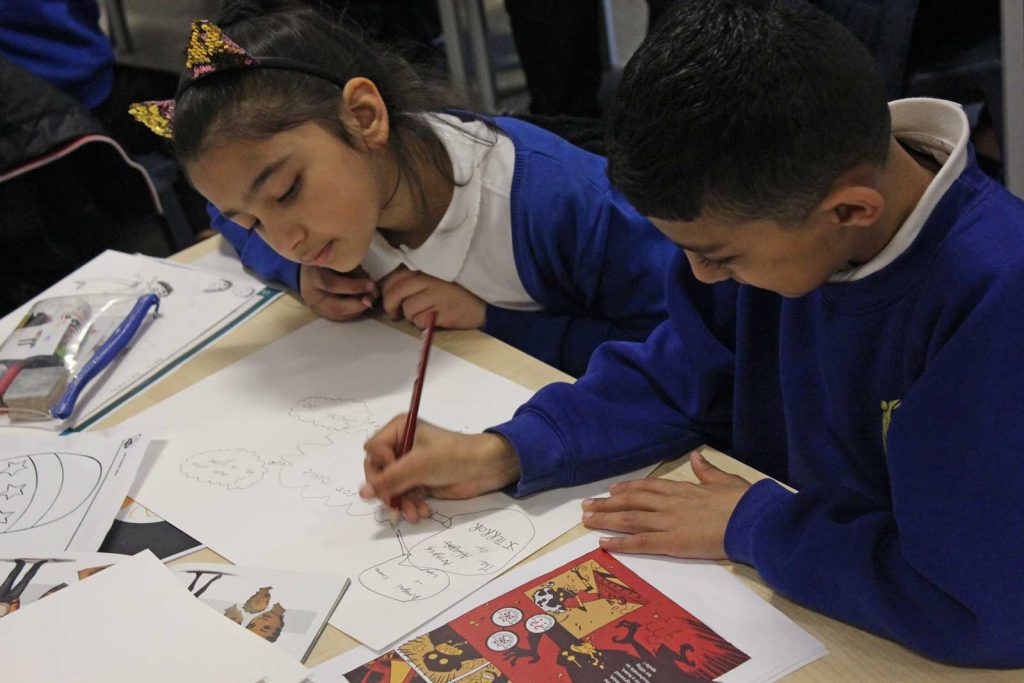Pupils at Abraham Moss Community Primary School engaged in a comics literacy with creators from Kugali Media in 2022