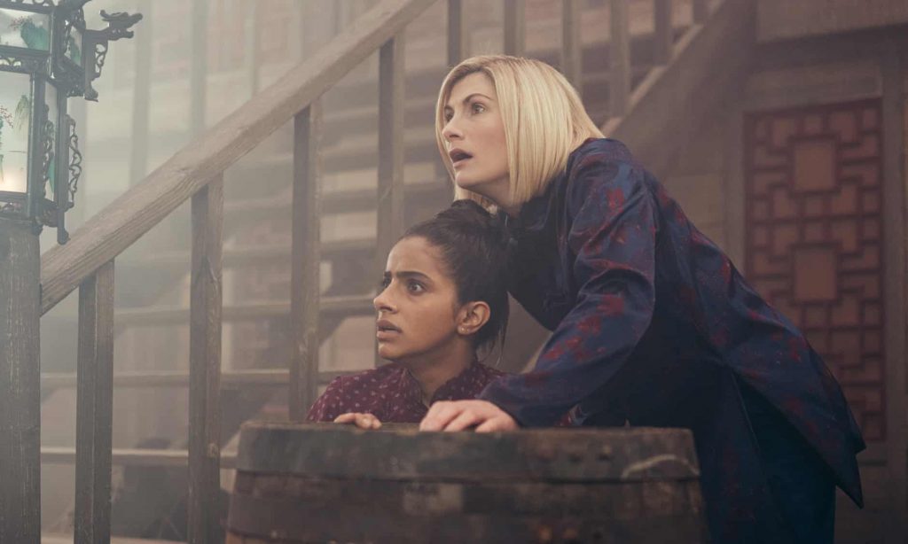 Yasmin Khan (Mandip Gill, left) and the Doctor (Jodie Whittaker). Image: James Pardon/BBC Studios