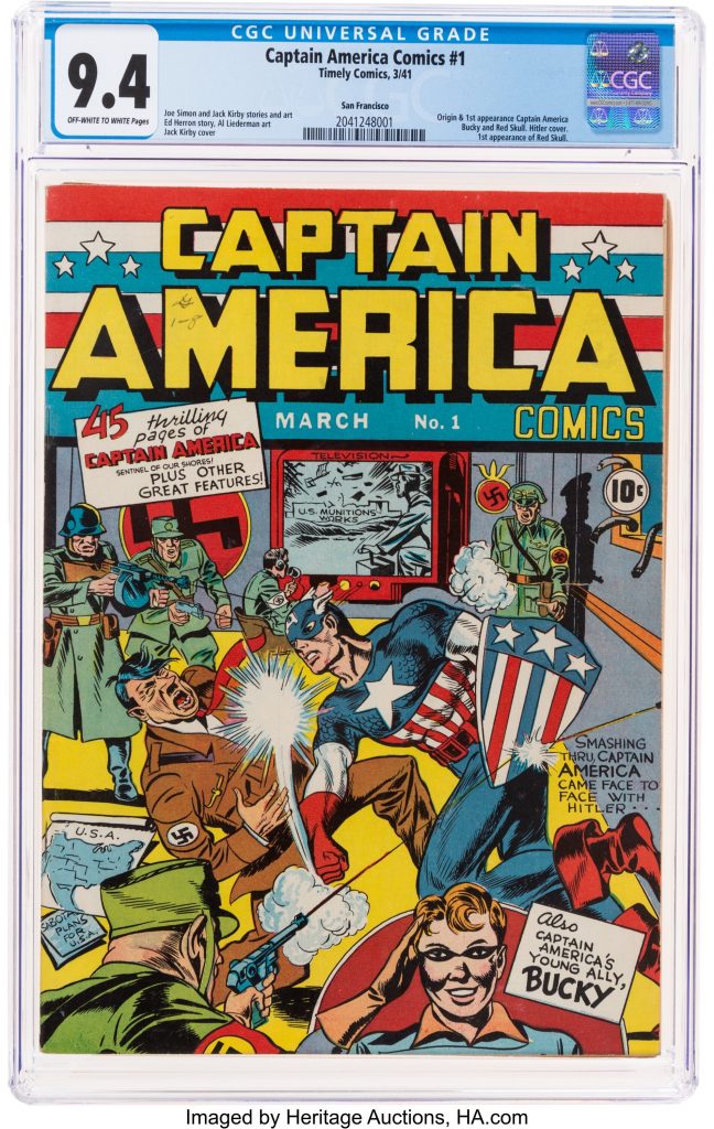 A near-mint copy of 1941’s Captain America Comics No. 1, by Jack Kirby and Joe Simon
