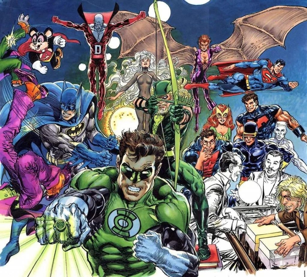 A montage of many of the characters Neal Adams worked on or created over his influential career