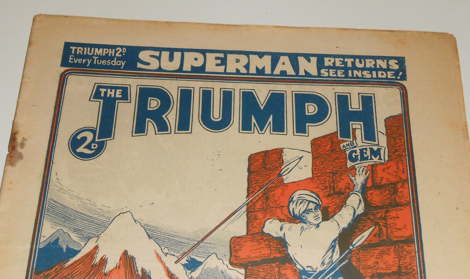 Triumph and The Gem No. 807, cover dated 6th April 1940 - Close Up of Cover