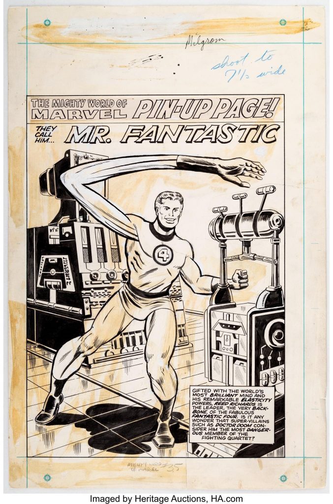 Al Milgrom Mighty World of Marvel #35 Mr. Fantastic Pin-Up Original Art (Marvel UK, 1973)