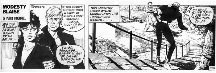 A “Modesty Blaise” strip by Enrique Badia Romero, offered by the artist himself