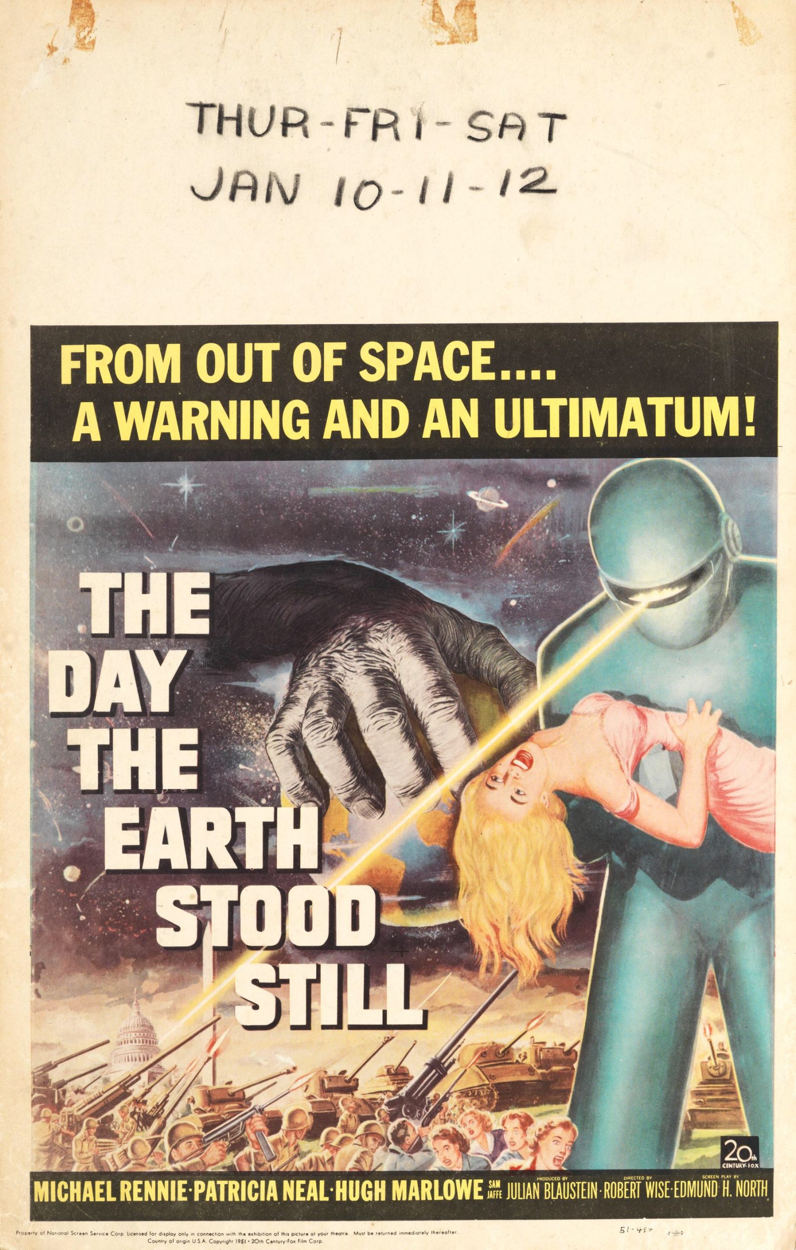 The Day The Earth Stood Still 20th Century Fox, 1951, US window card via Bonhams