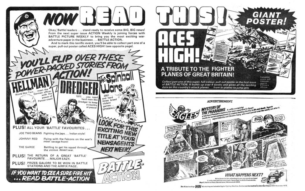 How Battle's merger with Action was announced announced in the pages of Battle Picture Weekly, cover dated 12th November 1977