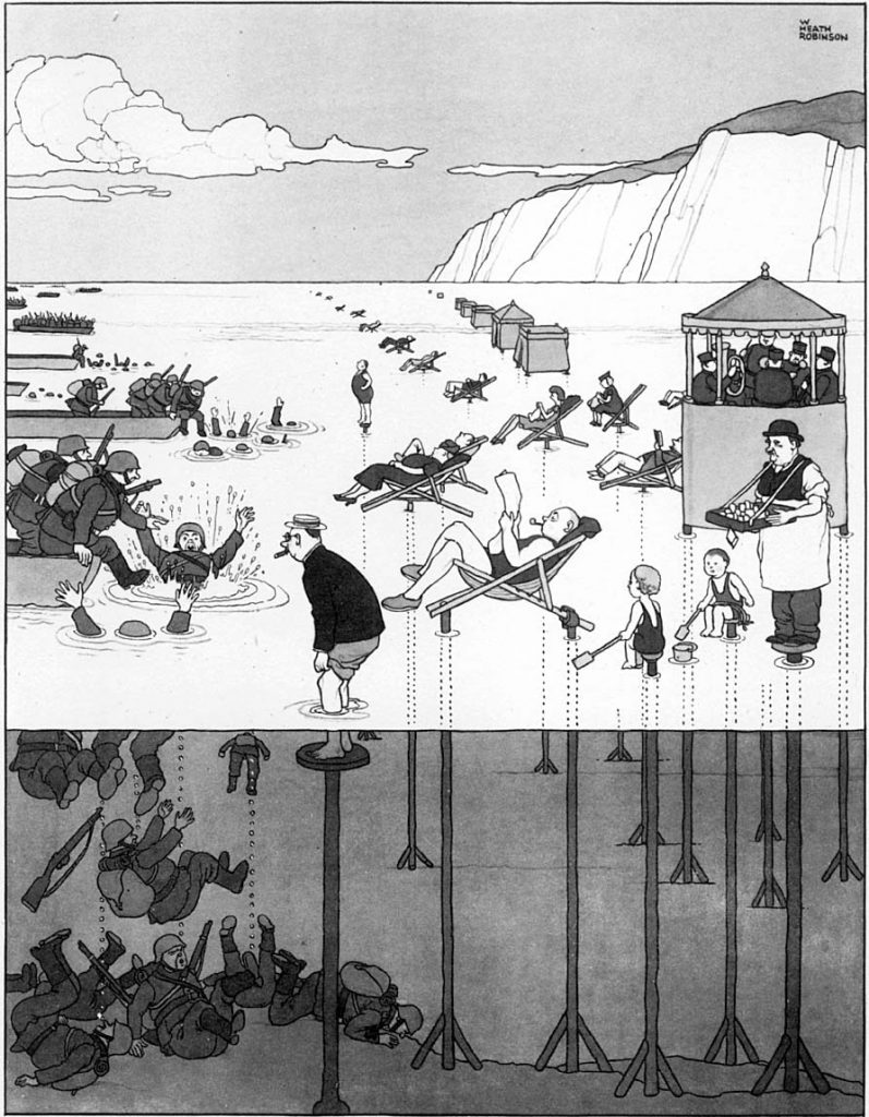 "Deceiving the Invader as to the State of the Tide" | Image: William Heath Robinson Museum
