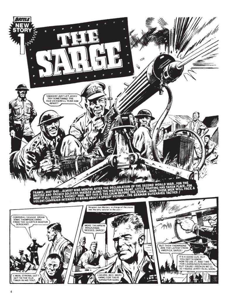 A page from the opening episode of "THe Sarge" from Battle Action, story by Gerry Finley-Day, art by Mike Western, from the 2022 collection, "The Sarge" Volume One