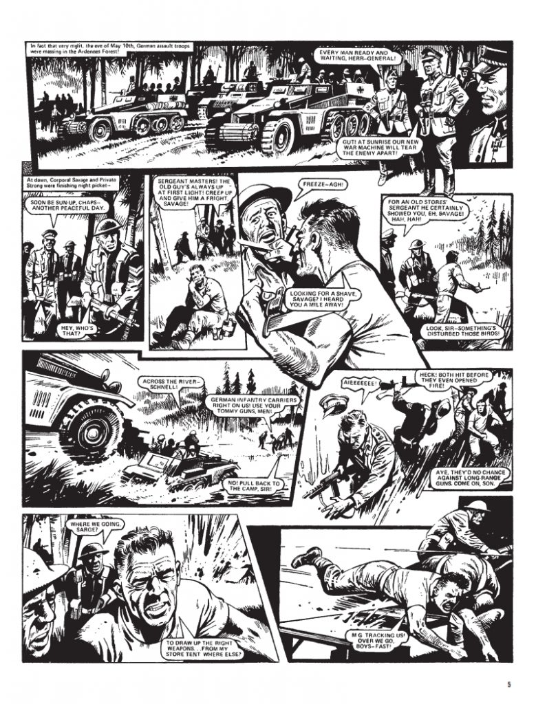 A page from the opening episode of "THe Sarge" from Battle Action, story by Gerry Finley-Day, art by Mike Western, from the 2022 collection, "The Sarge" Volume One