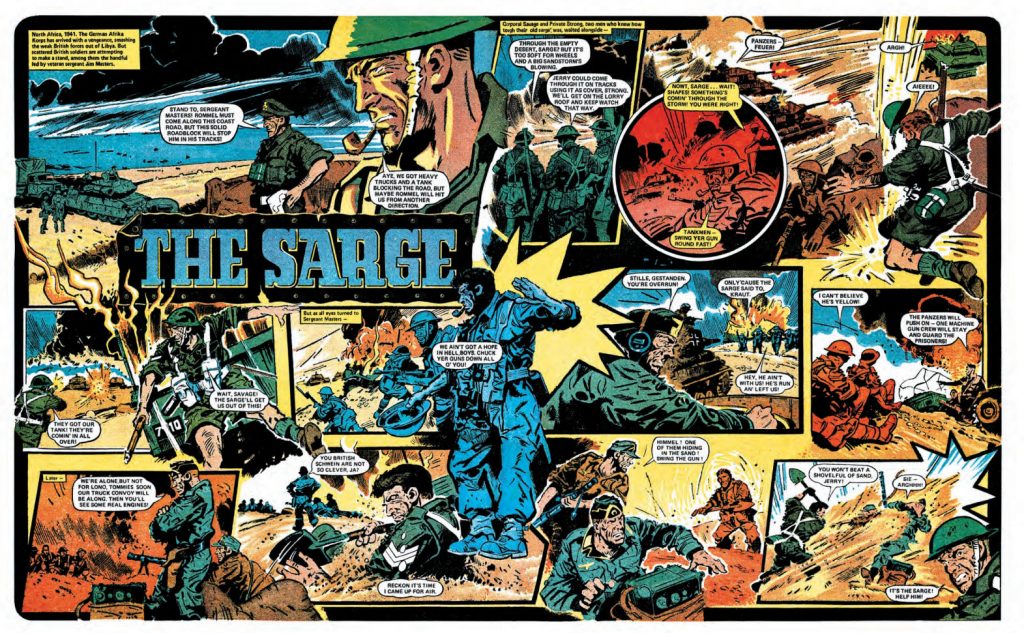 A spread from the ongoing Battle Action series"The Sarge" from Battle Action, story by Gerry Finley-Day, art by Jim Watson, from the 2022 collection, "The Sarge" Volume One