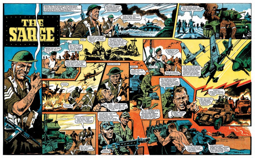 A spread from the ongoing Battle Action series"The Sarge" from Battle Action, story by Gerry Finley-Day, art by Mike Western, from the 2022 collection, "The Sarge" Volume One