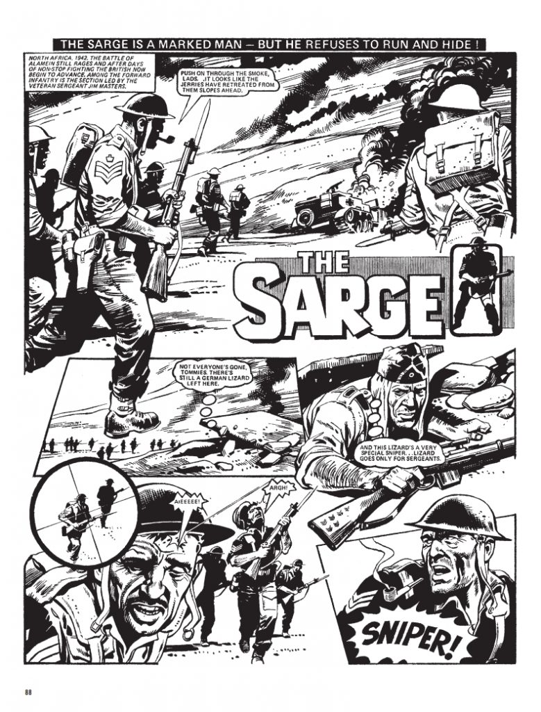 A page from the ongoing Battle Action series"The Sarge" from Battle Action, story by Gerry Finley-Day, art by Mike Western, from the 2022 collection, "The Sarge" Volume One