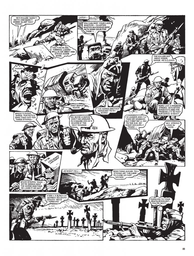 A page from the ongoing Battle Action series"The Sarge" from Battle Action, story by Gerry Finley-Day, art by Mike Western, from the 2022 collection, "The Sarge" Volume One