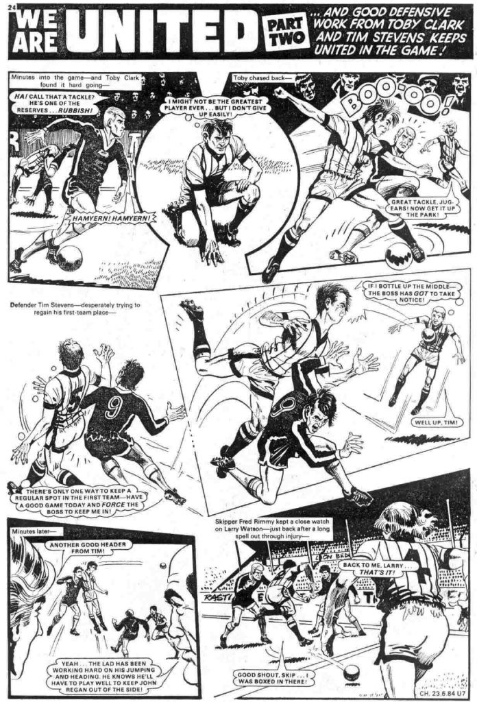 “We are United” football action from Champ No. 18, published in 1984