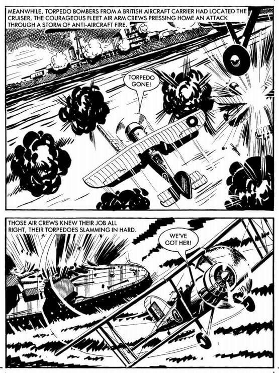Commando No. 5006 reprinted in 2017 - Story by Ian Clark, Art by Peter Foster and Cover by Jeff Bevan. Aerial and Nautical battle action on this detailed digest page by Peter Foster