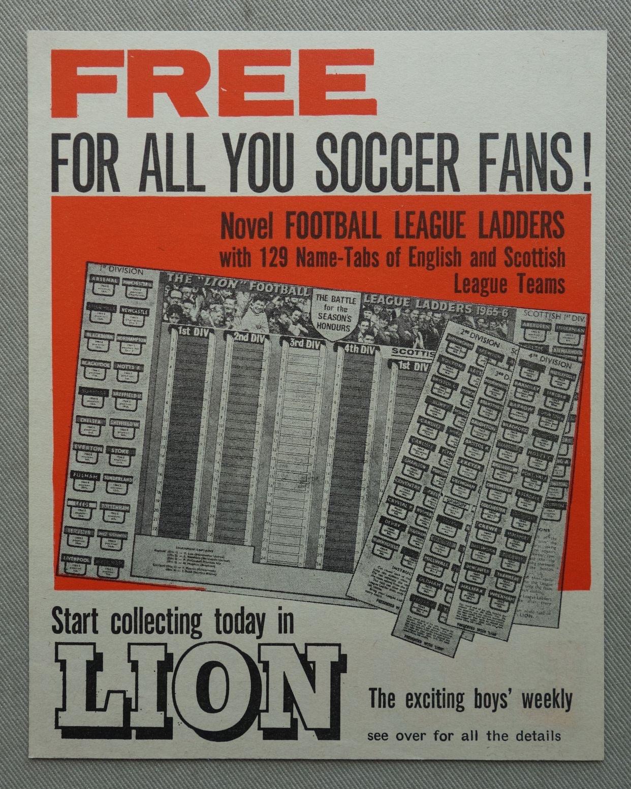 Rare Lion comic Free Gift Flyer from October 1965 - League Ladders