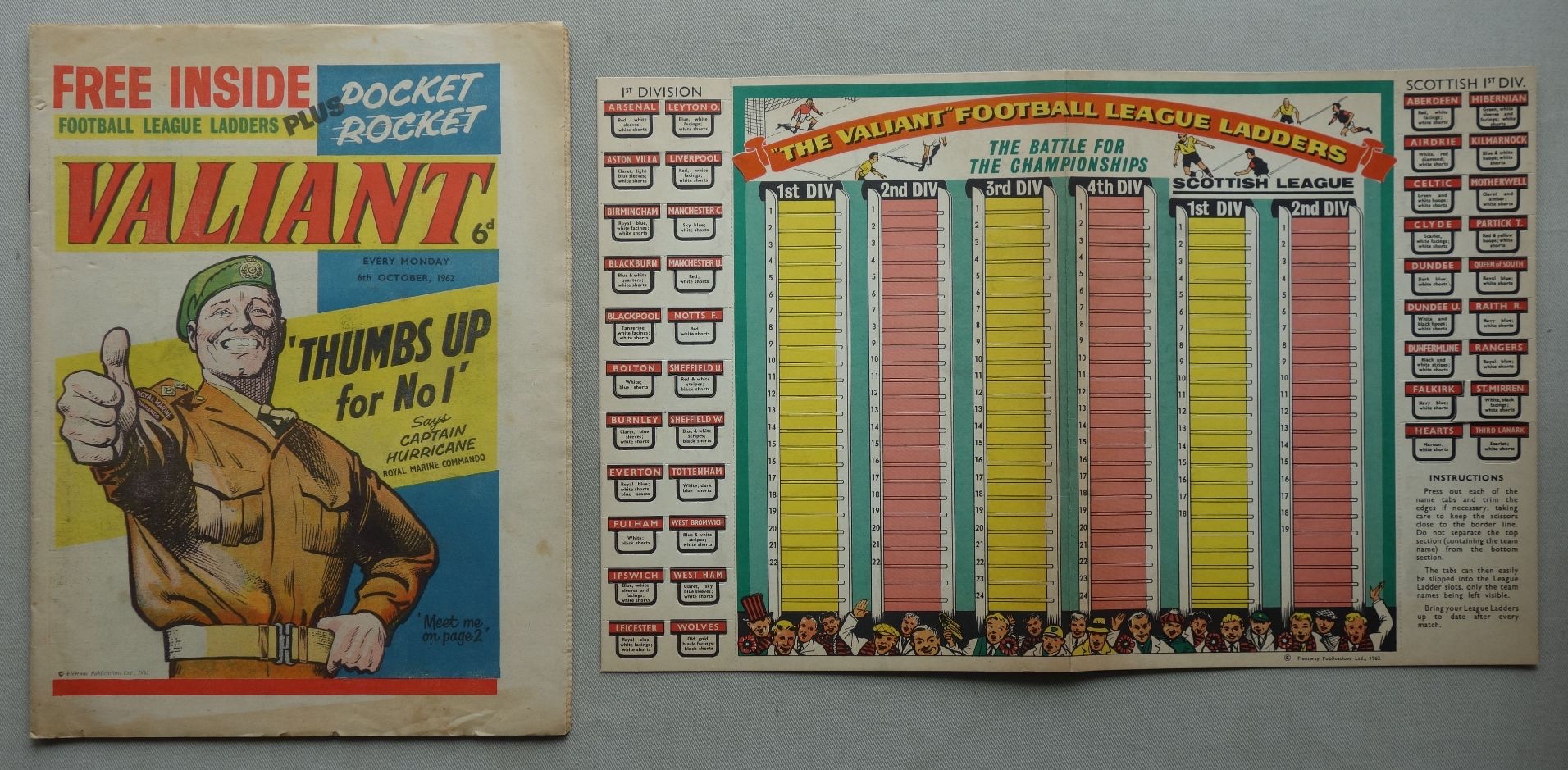 Valiant No. #1, cover dated 6th October 1962, with free gift -Football League Ladders