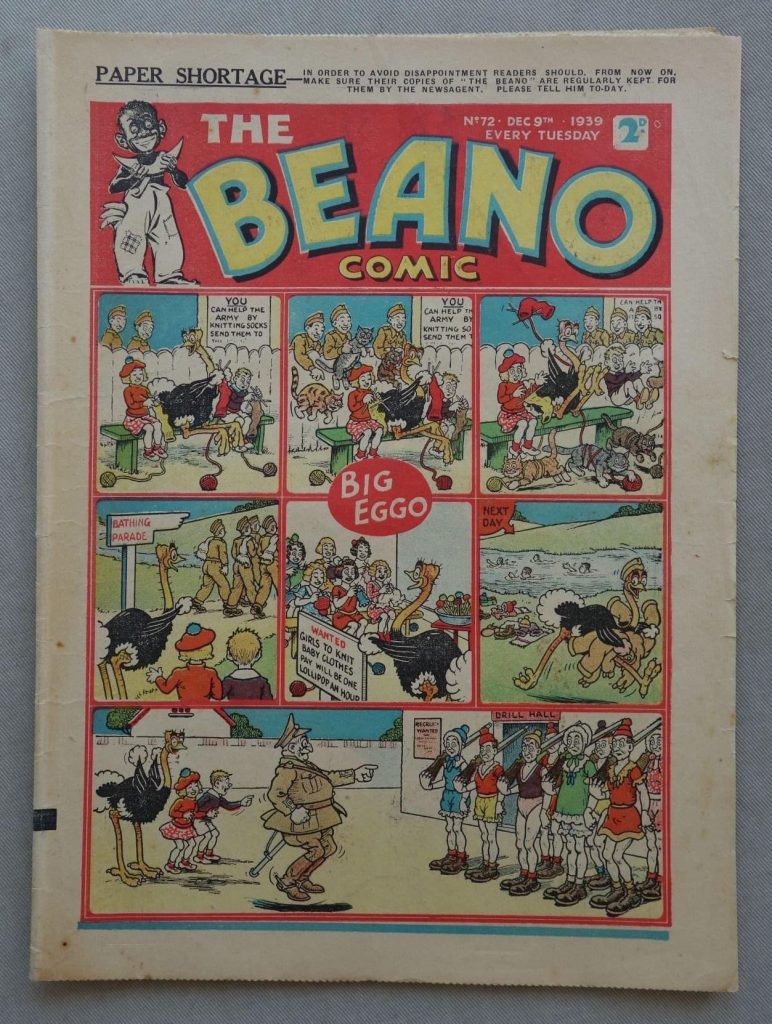 A rare copy of Beano No. 72, cover dated 9th December 1939