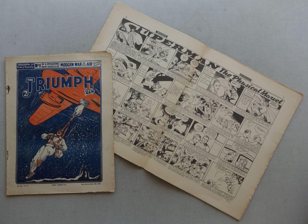 The Triumph storypaper No. 804 and 810 (1940), one featuring Superman comic strip