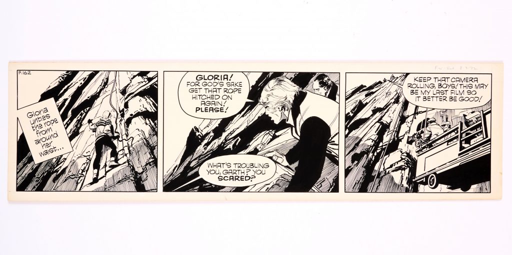 Garth: 'The Wolfman of Ausensee' original artwork (1972) drawn by Frank Bellamy for the Daily Mirror 8th July 1972. Indian ink on board. 21 x 7 ins
