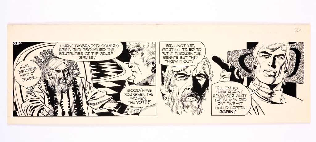 Garth 'Women of Galba' original artwork (1973) drawn by Frank Bellamy for the Daily Mirror 7th April 1973. Indian ink on board. 21 x 7 ins