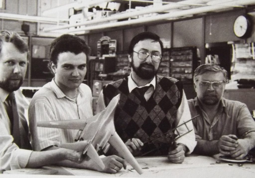 Left to right: Peter Allen (Airfix Product Manager), author Arthur Ward, Keith Melville and David Wick (Tooling Engineer)