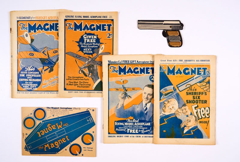 The Magnet (1929-34) 1121-1123 wfg Model Aeroplane in 3 cut-out sheets (without driving mechanism) and 1391 wfg Sheriff's Six-Shooter